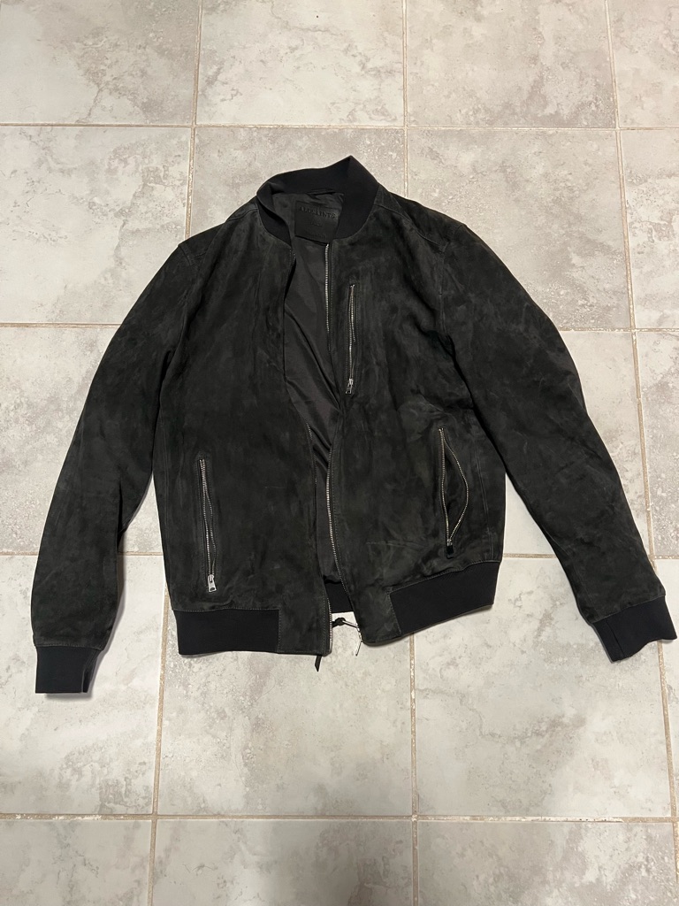 Allsaints Kemble Suede Bomber Slim Fit Jacket Size Large